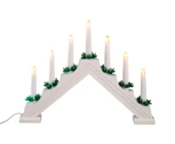 Adventsstake syvarmet i tre med 7 LED-lys