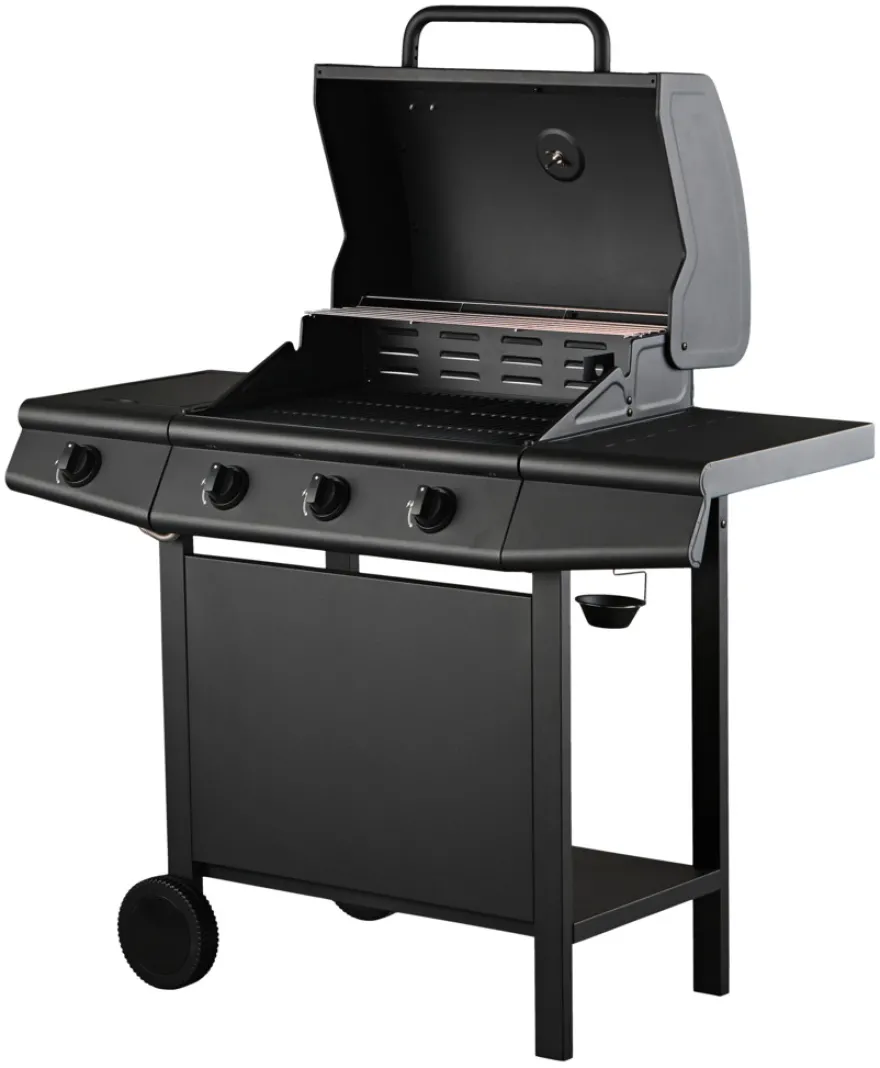 Gassgrill 3 brennere og sidebrenner svart - Grillexpert