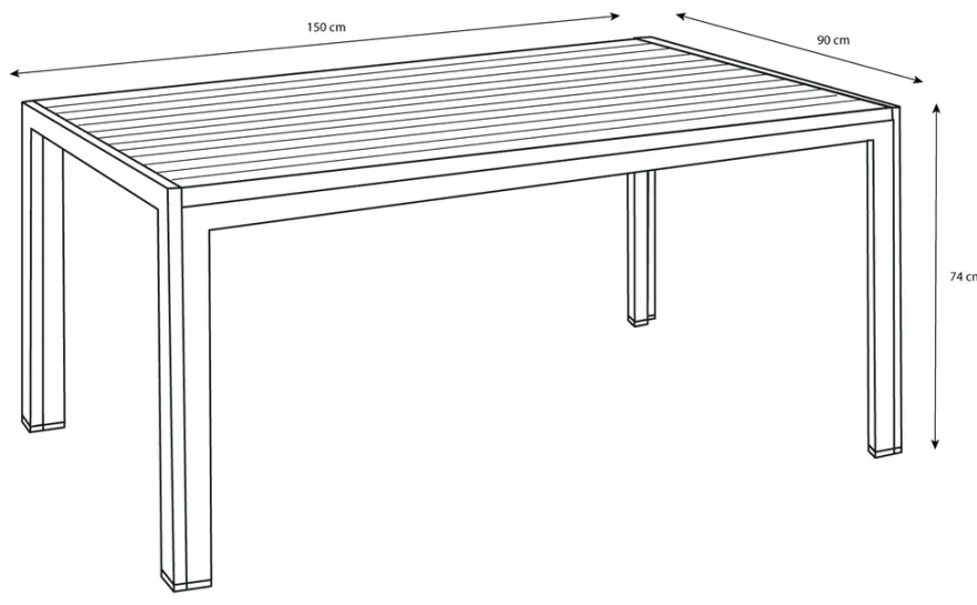 Hagebord Havanna 150 x 90 cm i alu/nonwood - Sunlife®