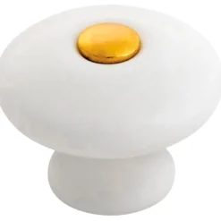 Knott porselen hvit/gull 29 mm - 2 stk.