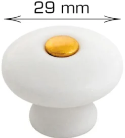 Knott porselen hvit/gull 29 mm - 2 stk.