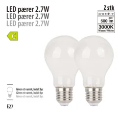 LED-pærer standard 2,7 W E27 - 2-pk.