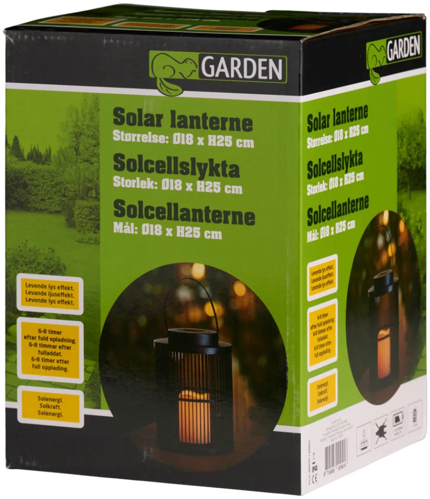 Lykt med solcelle svart 18 x 18 x 25 cm - Garden®