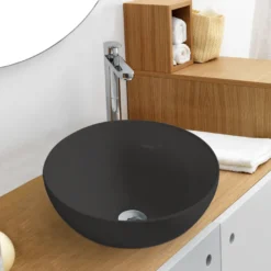 Rund servant i porselen frittstående/toppmontert svart Ø40 cm