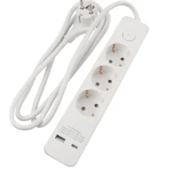 Skjøteledning 3-veis med USB-A/USB-C