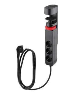 Skjøteledning 3-veis m/klemme, schuko, USB og bryter svart 1,4 m